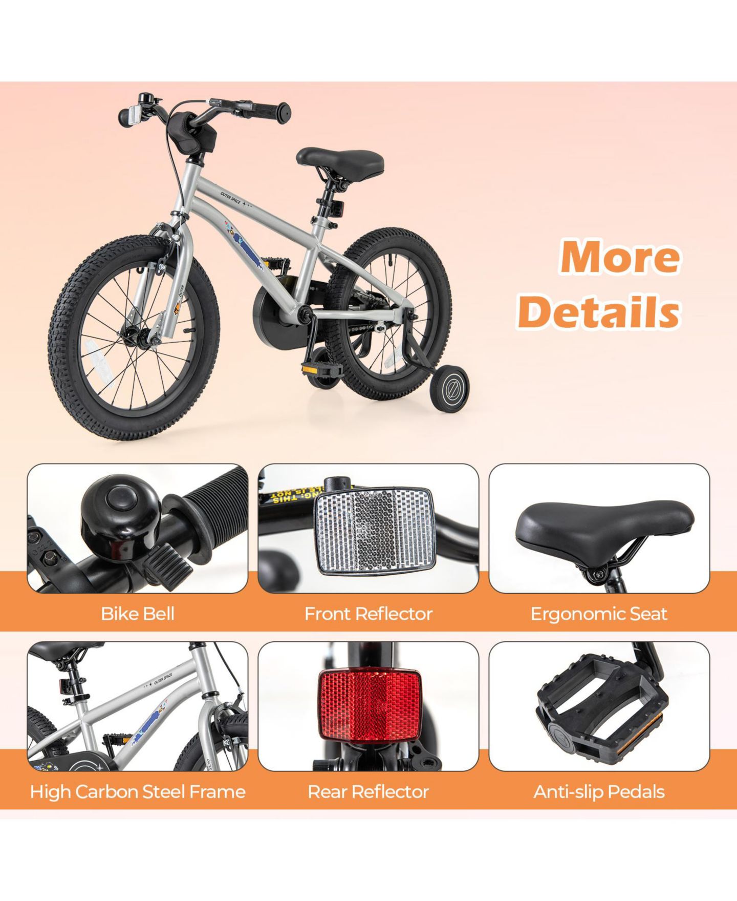 Детская игрушка SUGIFT 16-Inch High Carbon Steel Training-Wheel Adjustable Kids Bike, Ages 4-7, цвет: Чёрный — фото 5