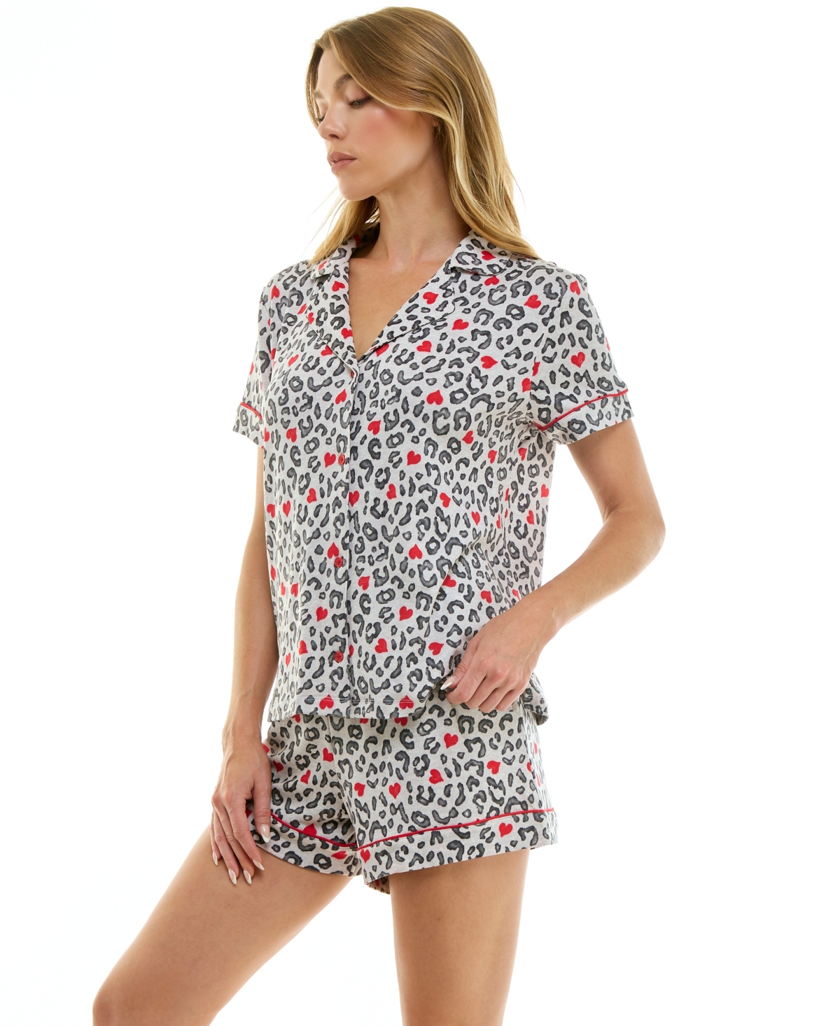 Roudelain Women's Short Sleeve Notch Collar And Shorts Set In Multi