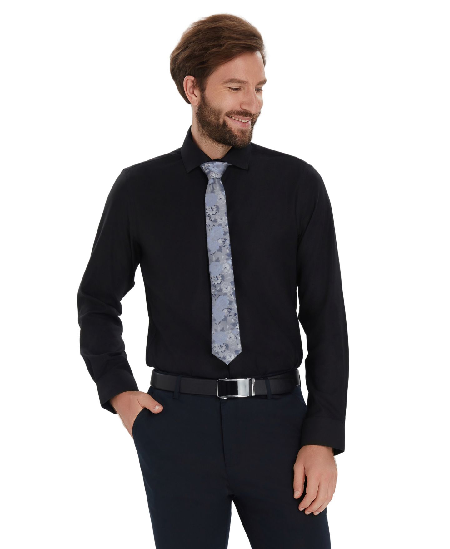 Мужская рубашка Bar III Diamond Dobby Slim-Fit Dress Shirt, цвет: Чёрный — фото 2