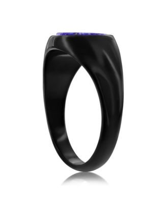 Stainless Steel, IP Black Plated Inlay Round Ring - Lapis