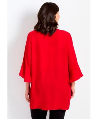 Women's V-Neck Lace-Up Bell Sleeve Tunic