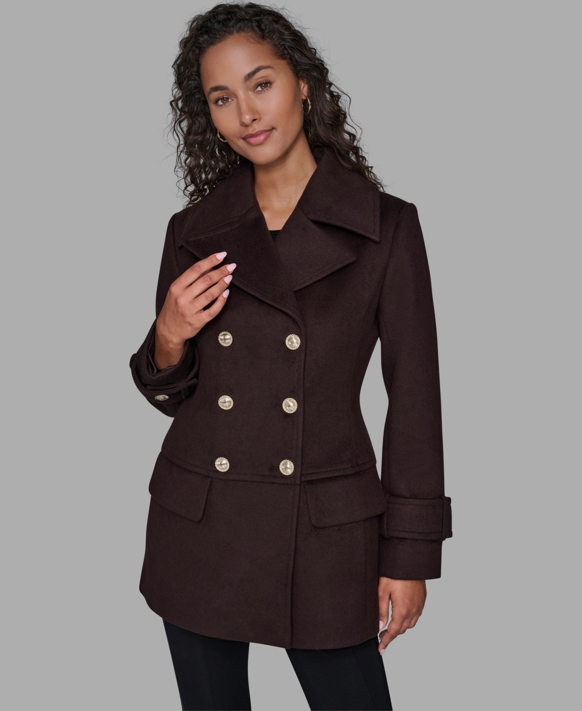 Karl Lagerfeld Women's Dropped Waist Peacoat In Brown