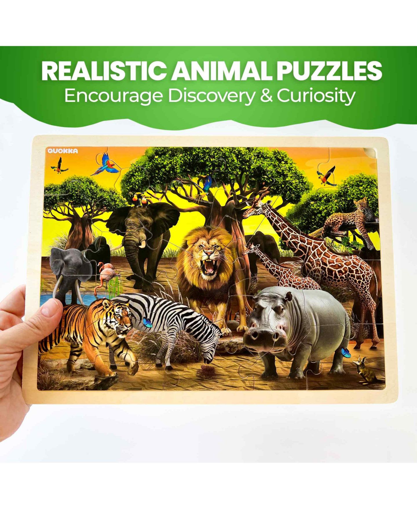 Детские игрушки Quokka Montessori Animal-Themed Large-Piece Wooden Jigsaw Puzzles, 4-Puzzle Set, Ages 3-5, цвет: Океанский — фото 4