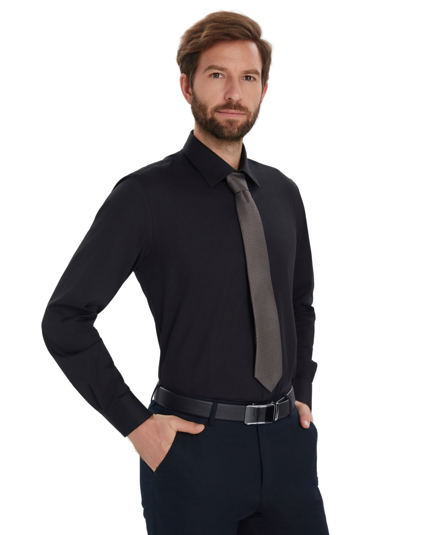 Мужская рубашка Alfani Solid Slim-Fit Dress Shirt, цвет: Чёрный — фото 3
