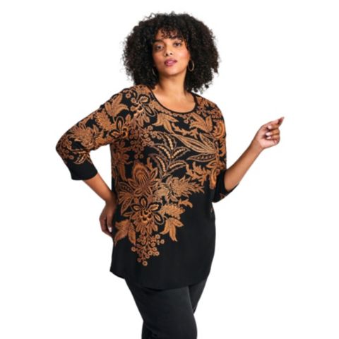 Женский топ Avenue Plus Size Millie 3/4 Sleeve, цвет: Чёрный