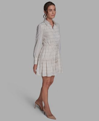 Women's Striped Button-Down Mini Shirt Dress 