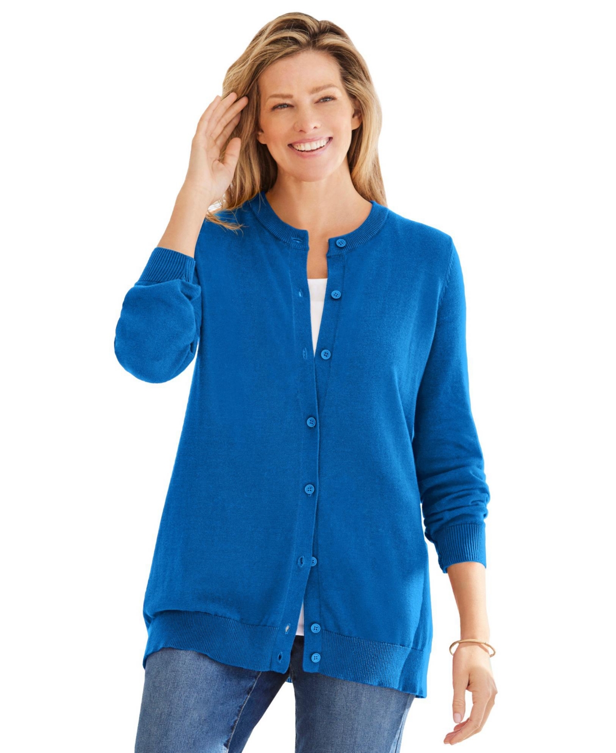 Woman Within Plus Perfect Long-Sleeve Cardigan