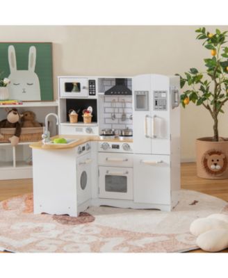 Wooden Kid's Corner Kitchen Playset with Stove for Toddlers