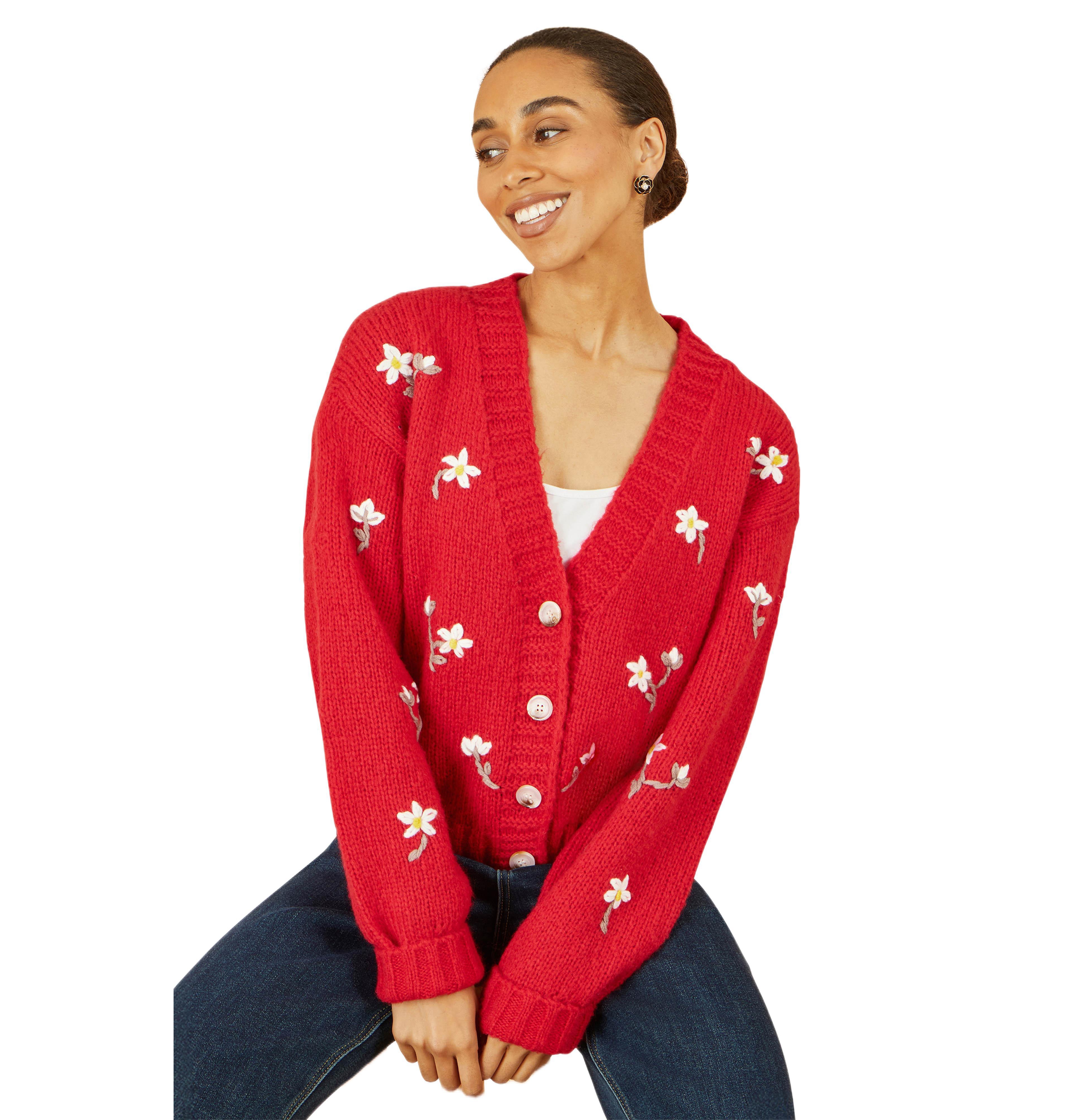 Yumi Women's Hand Embroidered Chunky Knitted Cardigan