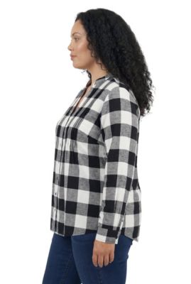 Women's Plus Size Pintucked Flannel Shirt