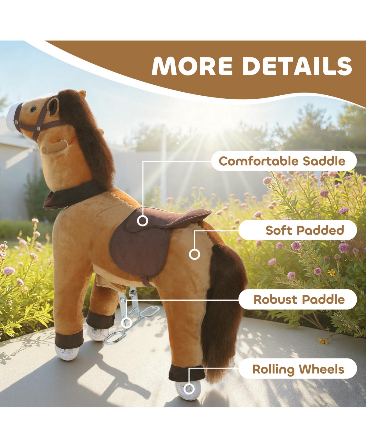 Qaba Ride on Horse for Ages 3-5, 29.5 Inch Plush Riding Pony