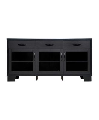 Samson Three-Drawer Engineered Wood Buffet Sideboard Cabinet With Three Tempered Glass Cabinet Doors For Dining Room/Kitchen