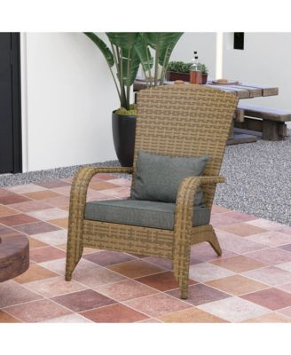 Patio Wicker Adirondack Chair with Soft Cushions, Charcoal