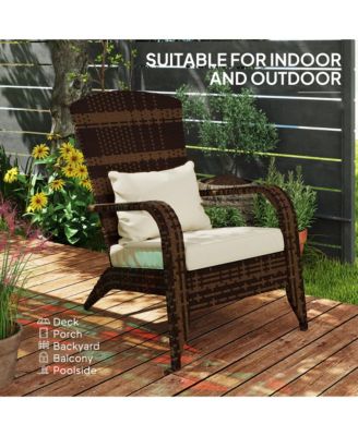 Patio Wicker Adirondack Chair with Soft Cushions,