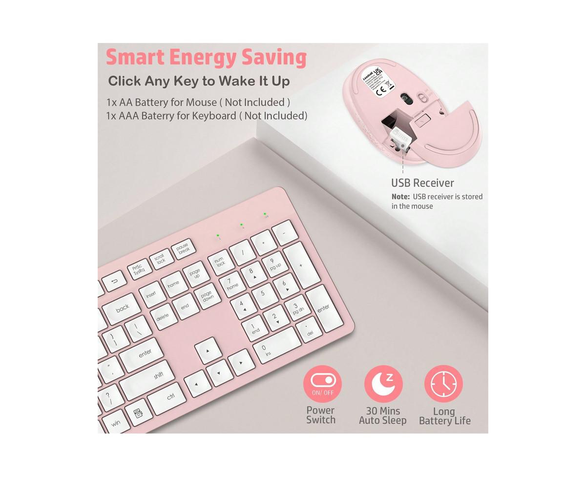 Wireless Keyboard & Mouse Combo – Silent 2.4GHz Full-Size Set with Usb Receiver for Laptop