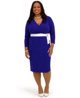 Women's V-Neck Knee Length Wrap Dress, Regular and Plus Size