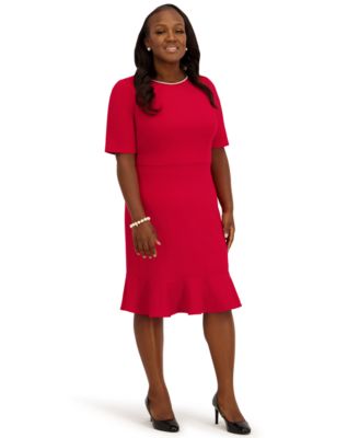 Women's Round Neck Knee Length Ruffle Skirt Dress, Regular and Plus Size