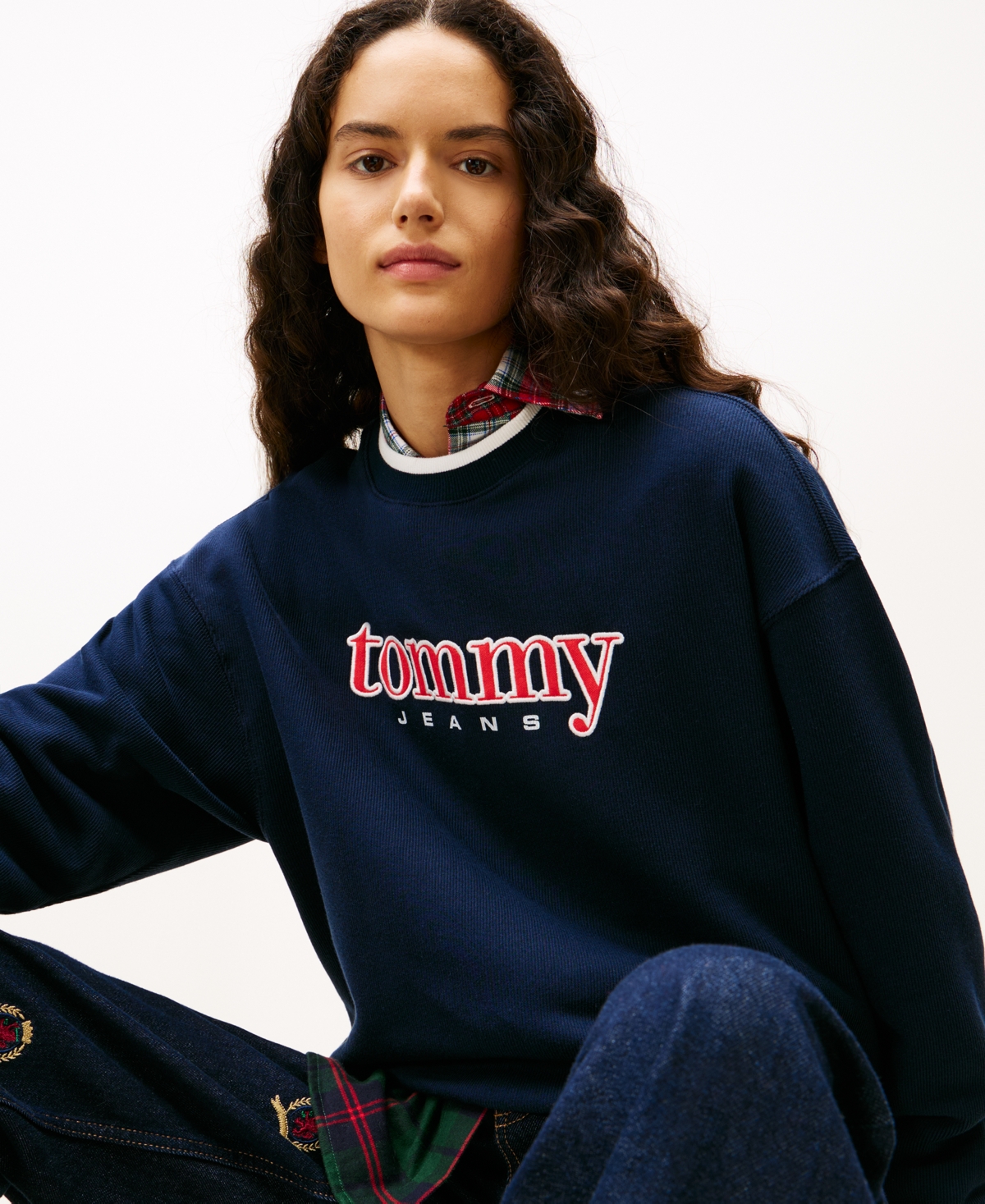 Tommy Jeans Women's Boxy Tommy Applique Crewneck Sweatshirt In Blue