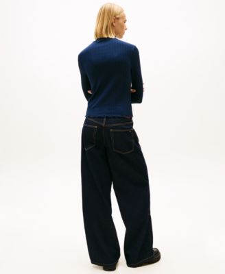 Women's Slim Ribbed Lettuce Edge Mock Neck Top