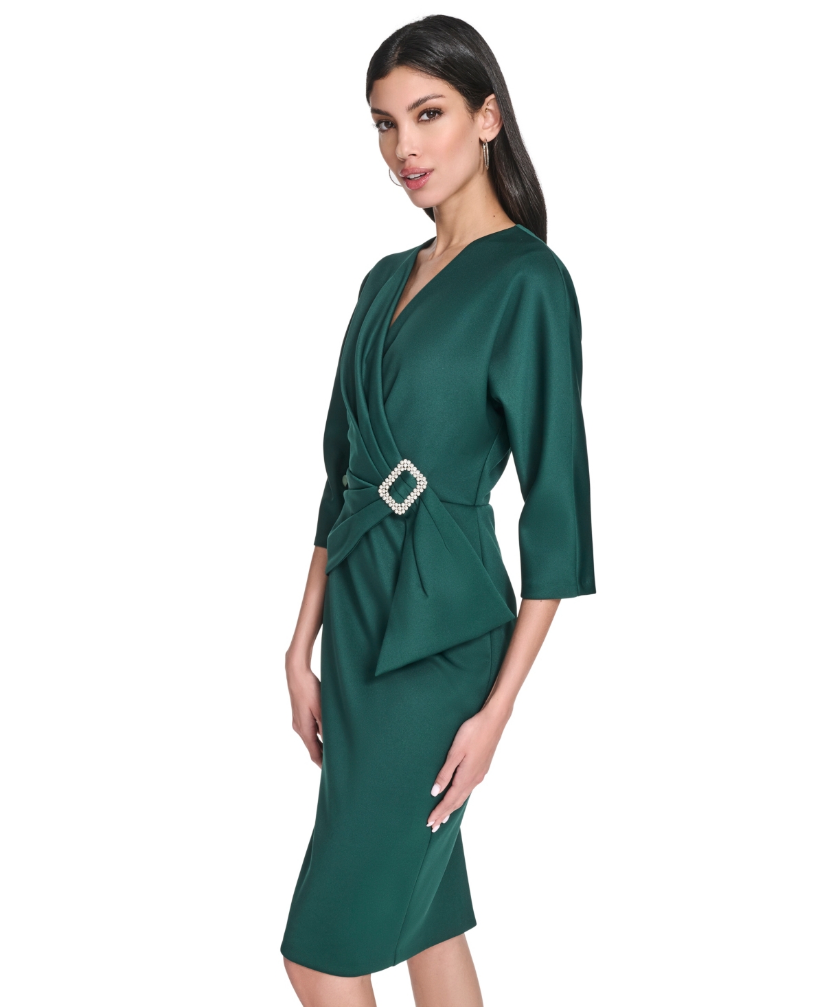 Faux Wrap Cocktail Dress In Green