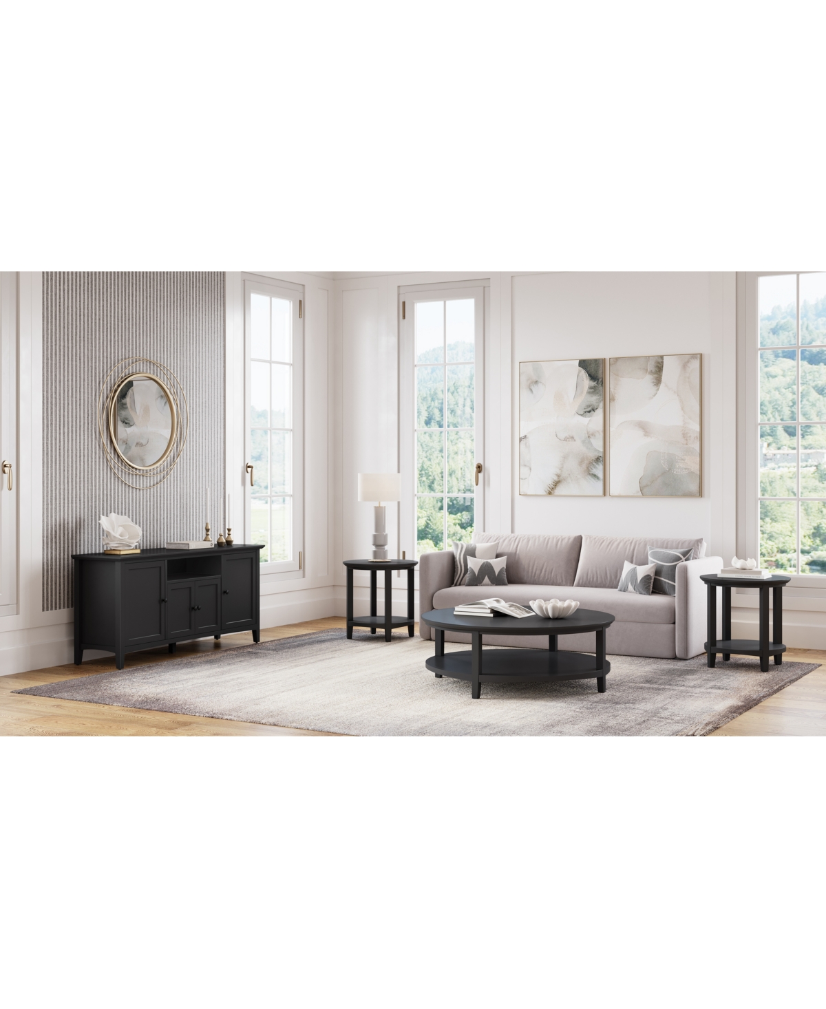 Furniture 47" Solid Wood Hedworth Round End Table