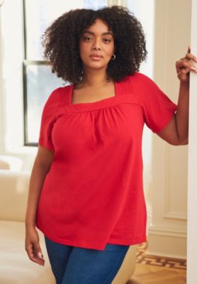 Women's Plus Size Smocked Squareneck Top