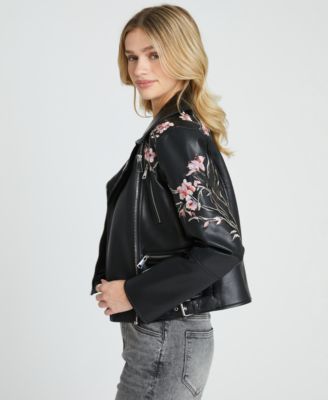 Women's Long-Sleeve Embroidered Floral Moto Style Jacket