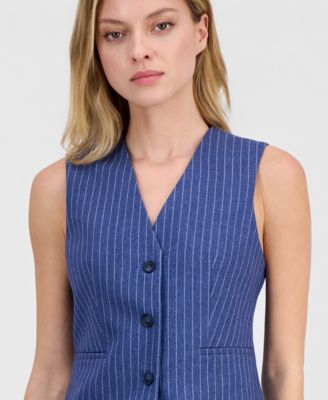 Women's Pinstripe V-Neck Vest, Macy's Exclusive