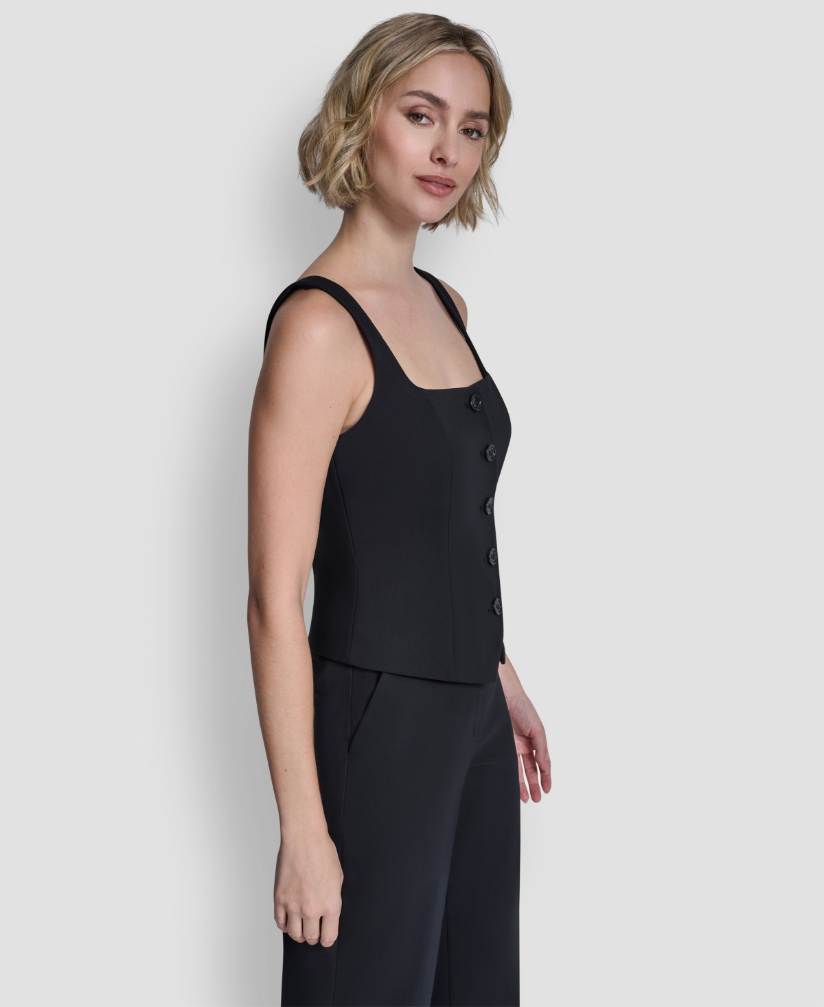 Dkny Women's Button Front Vest Top In Black