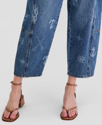 Women's Nautical Print Barrel-Leg Jeans, Macy's Exclusive