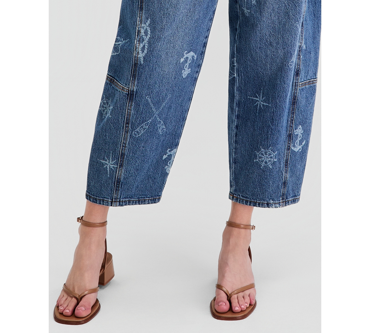 And Now This Women's Nautical Print Barrel-Leg Jeans, Macy's Exclusive