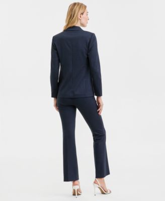 Women's Faux Double-Breasted Notch-Collar Jacket, Printed V-Neck Split-Cuff Blouse & High-Rise Pull-On Compression Pants
