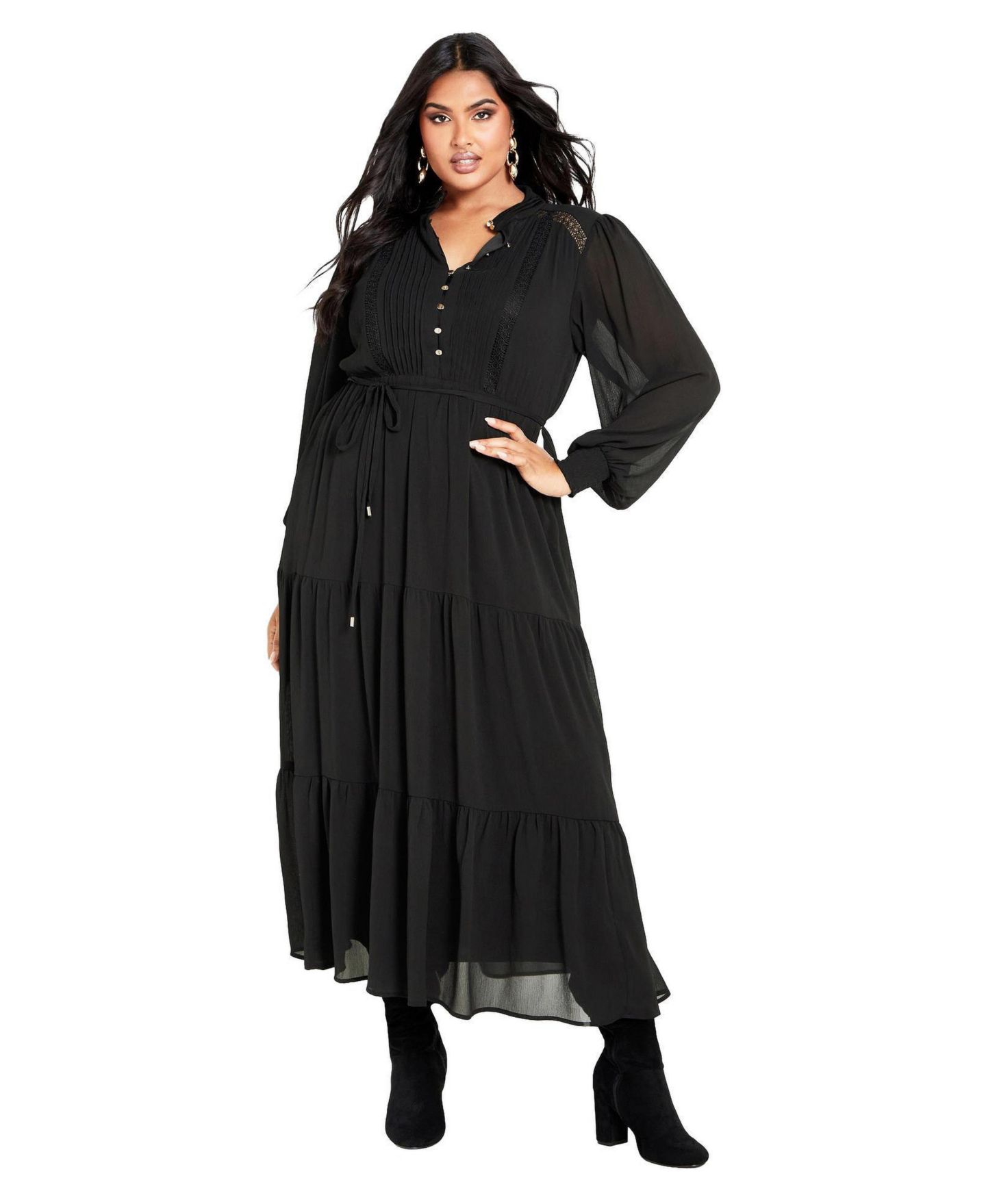Женское платье Avenue Plus Size Jasmine Tiered Maxi, цвет: Чёрный — фото 1