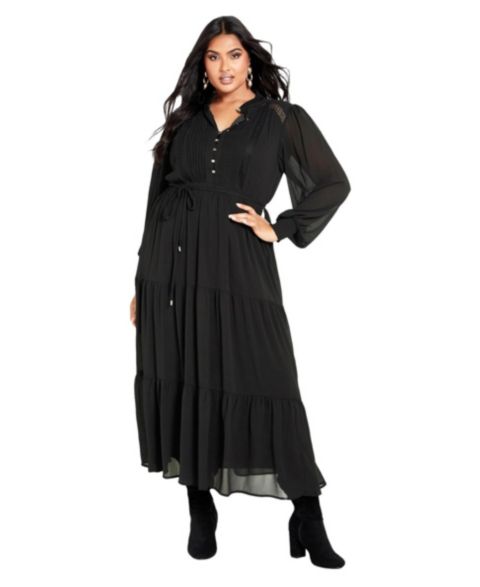 Женское платье Avenue Plus Size Jasmine Tiered Maxi, цвет: Чёрный