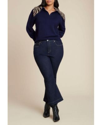 Women's Sweater With Animal Print Collar