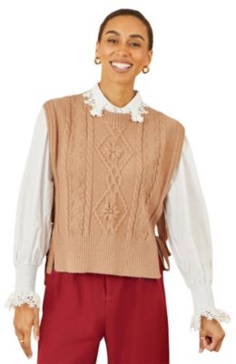 Women's Sweaters Floral Cable Knit Side Tie Pullover