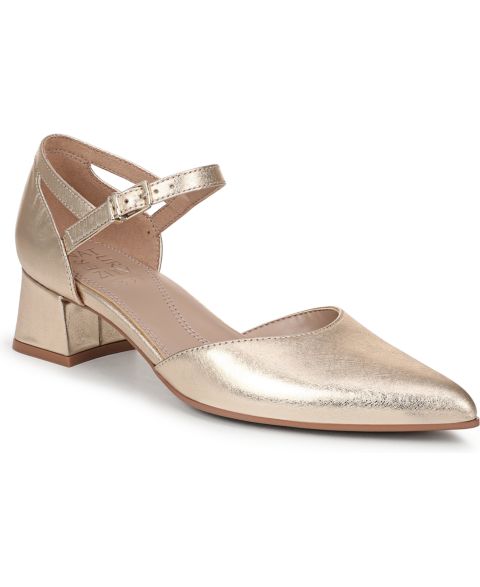 Женские туфли Naturalizer Maddox Block Heel Ankle Strap Pumps, цвет: Шампань металлик кожаный
