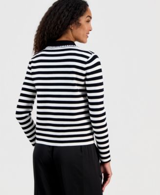 Women's Striped Collared Button Cardigan Sweater