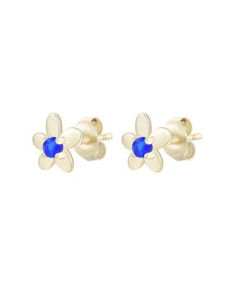 Kamaria Flower Stud Earrings With Lab-Grown Opal in 14k Gold Plated Sterling Silver - Indigo opal