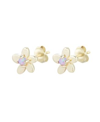 Flower Stud Earrings With Lab-Grown Opal in Plated Sterling