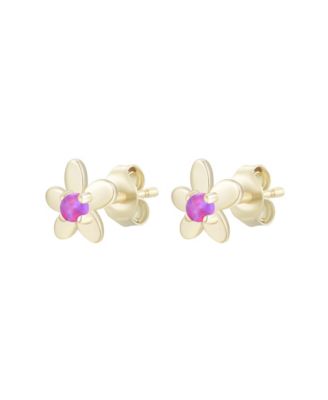 Kamaria Flower Stud Earrings With Lab-Grown Opal in 14k Gold Plated Sterling Silver - Fuchsia opal