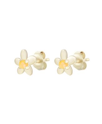 Kamaria Flower Stud Earrings With Lab-Grown Opal in 14k Gold Plated Sterling Silver - Tangerine opal