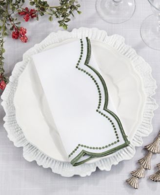 Embroidered Polka Dot Napkins with Scallop Edge, Set of 4