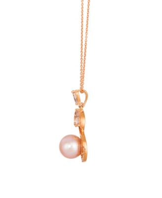 Freshwater Pearl (8-9mm), Morganite (0.42 ct. t.w.), & Diamond (0.08 ct. t.w.) Pendant Necklace in 14k Strawberry Gold