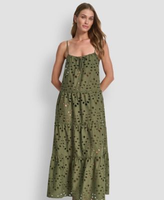 Women's Tiered Eyelet Maxi Dress Swim Cover-Up