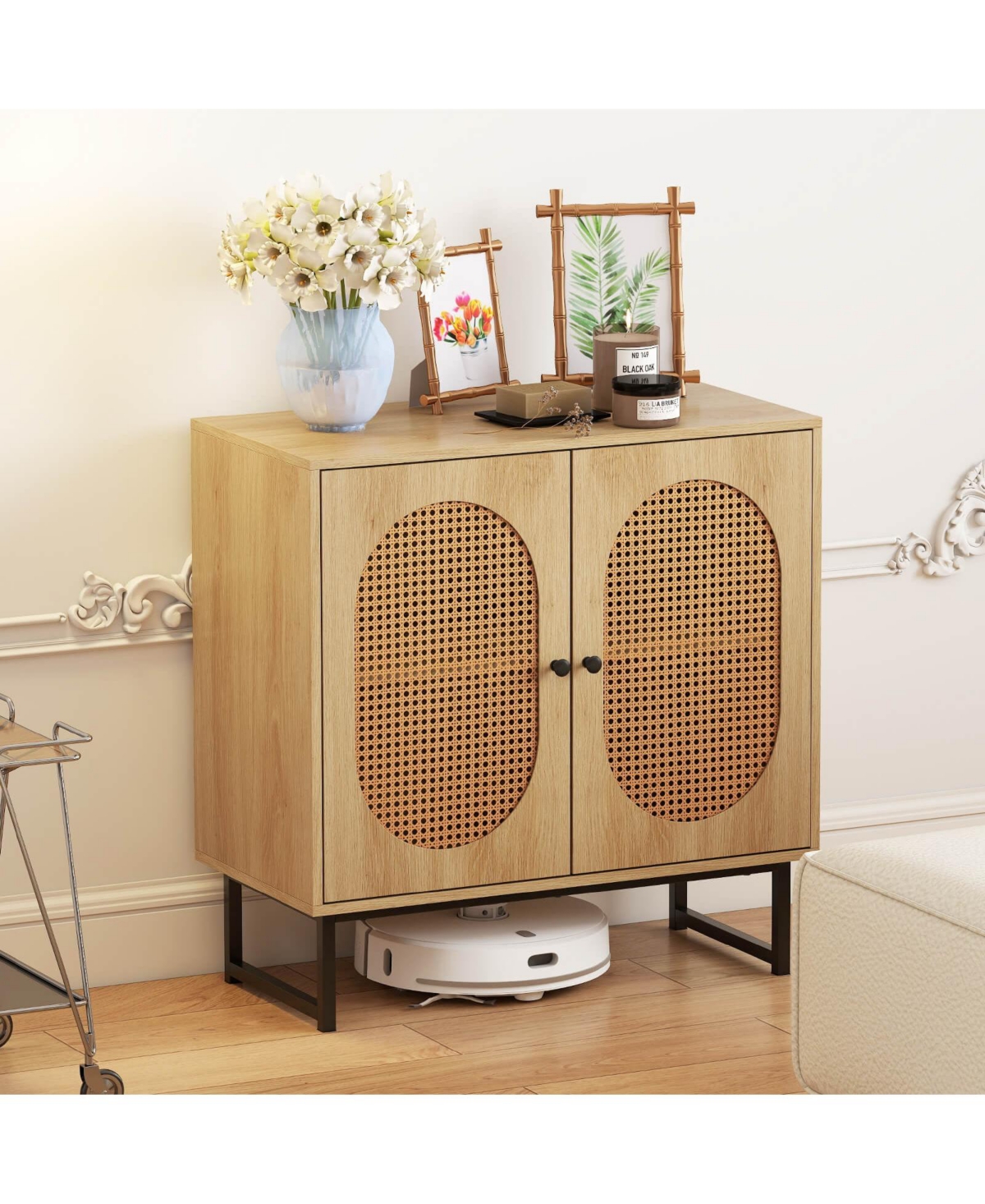 Costway Buffet Cabinet with 2 Doors Adjustable Shelf Metal Legs Accent Floor