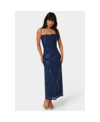 Women's Jacquard Mesh Cowl A-Line Maxi Dress