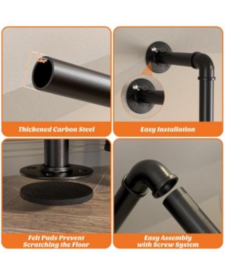 3.5-13.5 FT Reversible Wall Mounted Industrial Metal Pipe Clothing Rack for Hanging Clothes