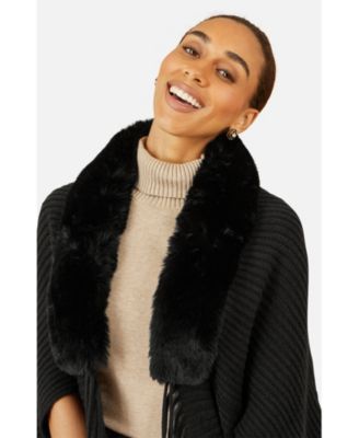 Women's Fur Collar Shrug With Tassel Hem