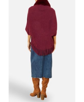 Women's Fur Collar Shrug With Tassel Hem